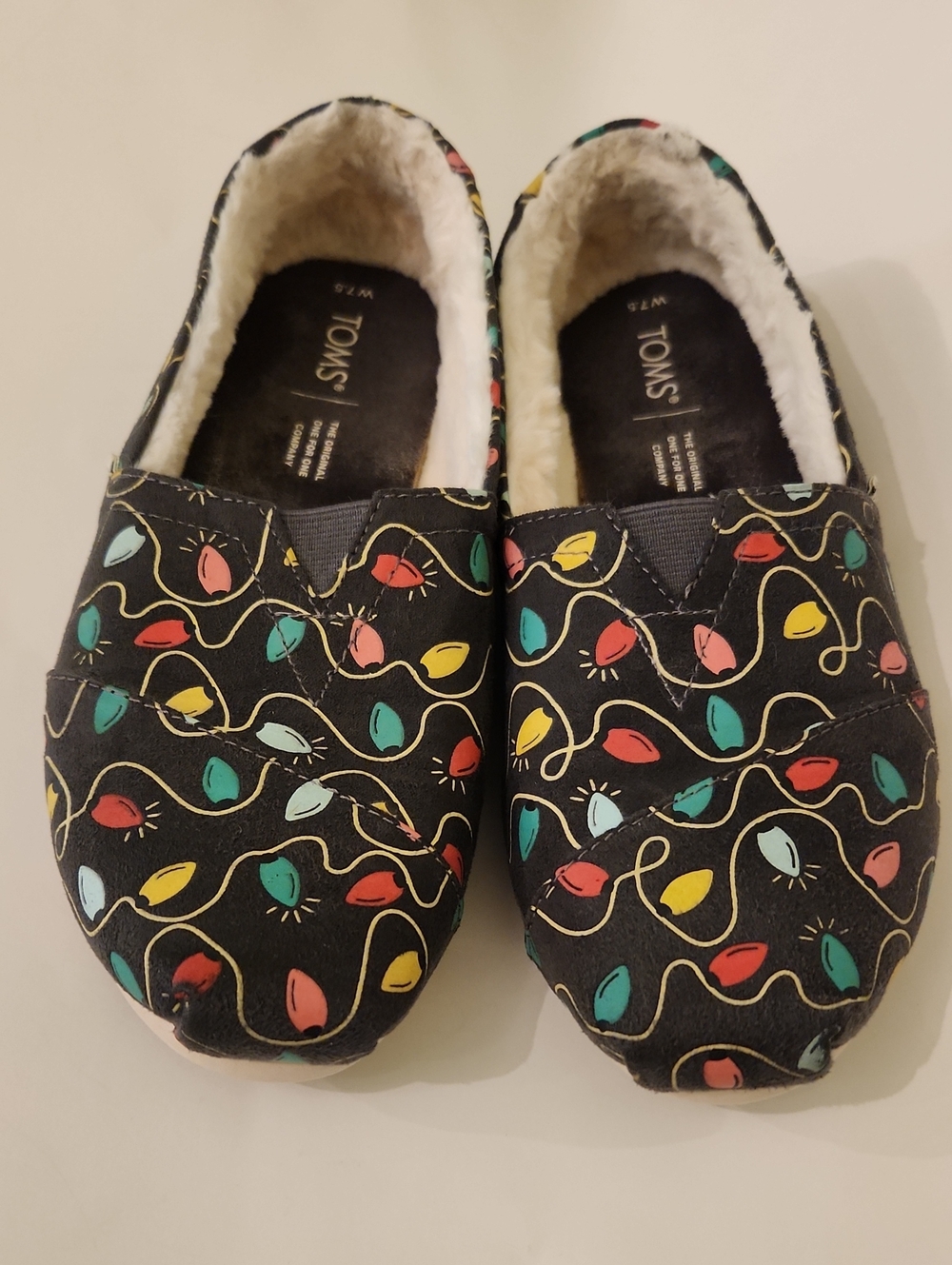Toms Alpargata Christmas Lights Glow In Dark Fur Lined Slip-On